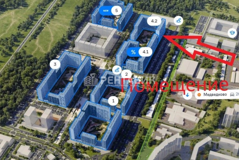 Помещение свободного назначения Мытищи Парк площадью 411 квадратных метров