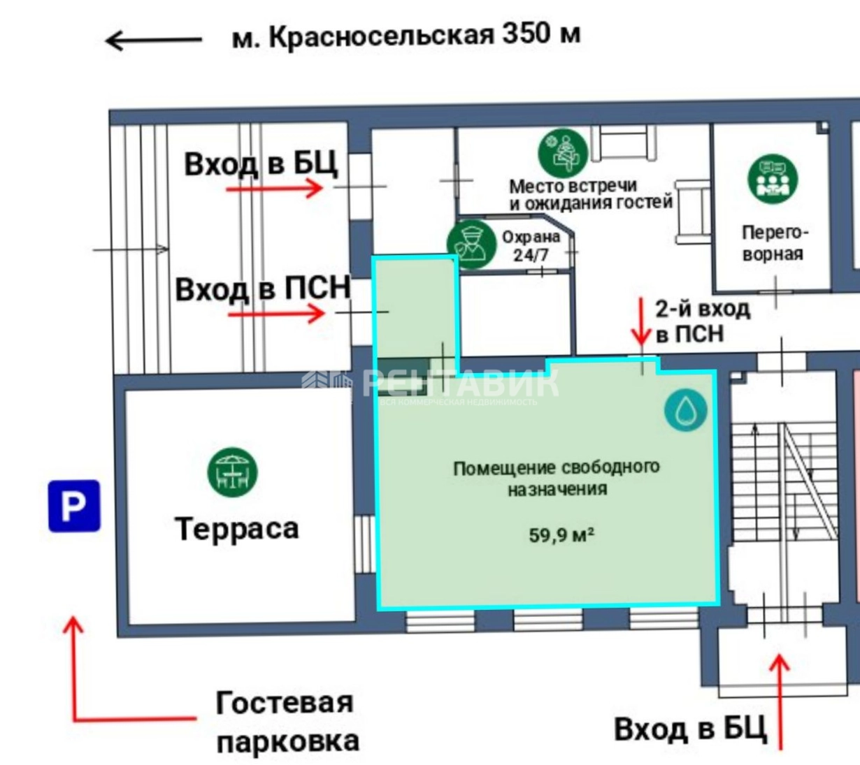 Торговая площадь Верхняя Красносельская, 17Ас1Б площадью 59.9 квадратных метров